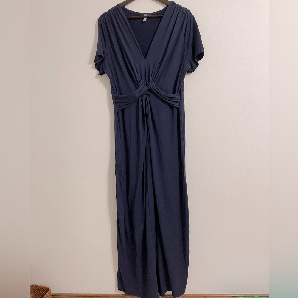 PinkBlush Maternity Navy Knotted Front Maxi Dress
